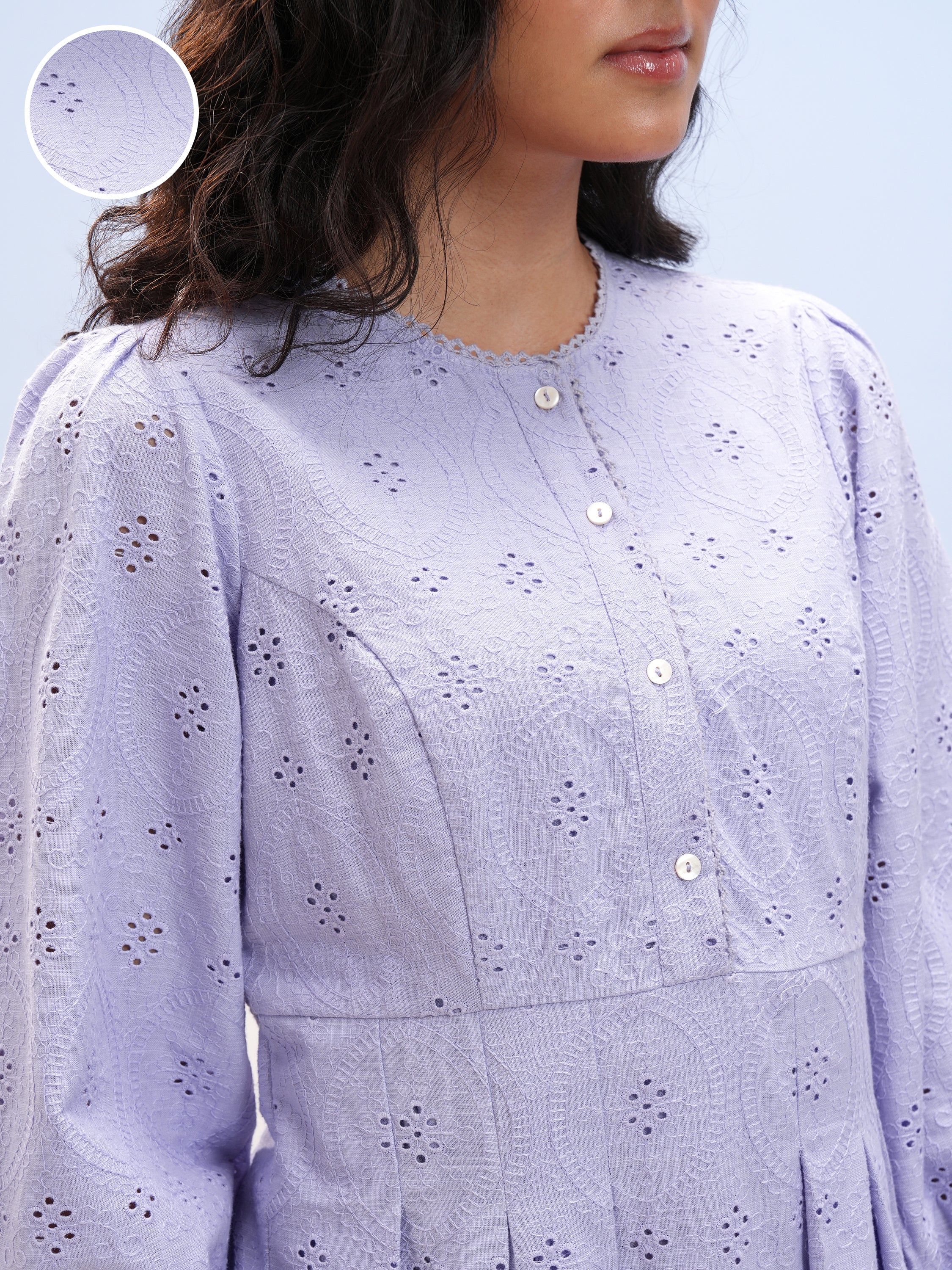 Vara By Vishudh Women Lavender Embroidered A-Line Dress - Lavender - Image 5