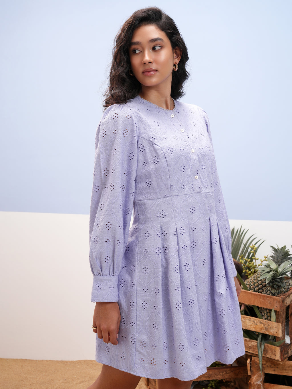 Vara By Vishudh Women Lavender Embroidered A-Line Dress - Lavender - Image 6
