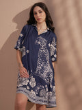 Vara By Vishudh Women Navy Blue Printed A-Line Dress