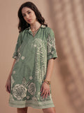 Vara By Vishudh Women Green Printed A-Line Dress