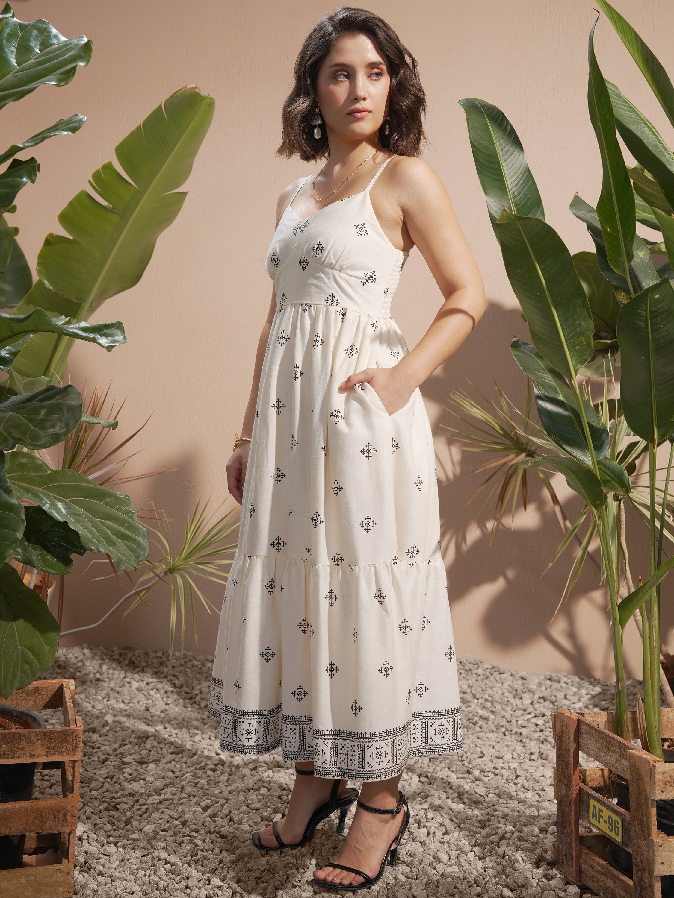 Vara By Vishudh women Off White Printed A-Line Dress - Off White - Image 2