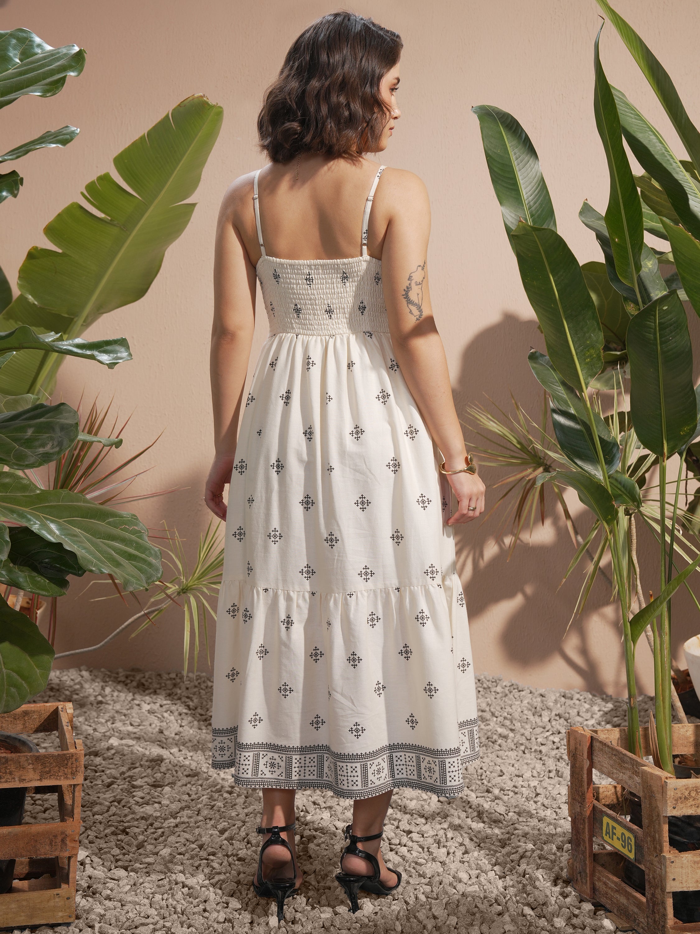 Vara By Vishudh women Off White Printed A-Line Dress - Off White - Image 3