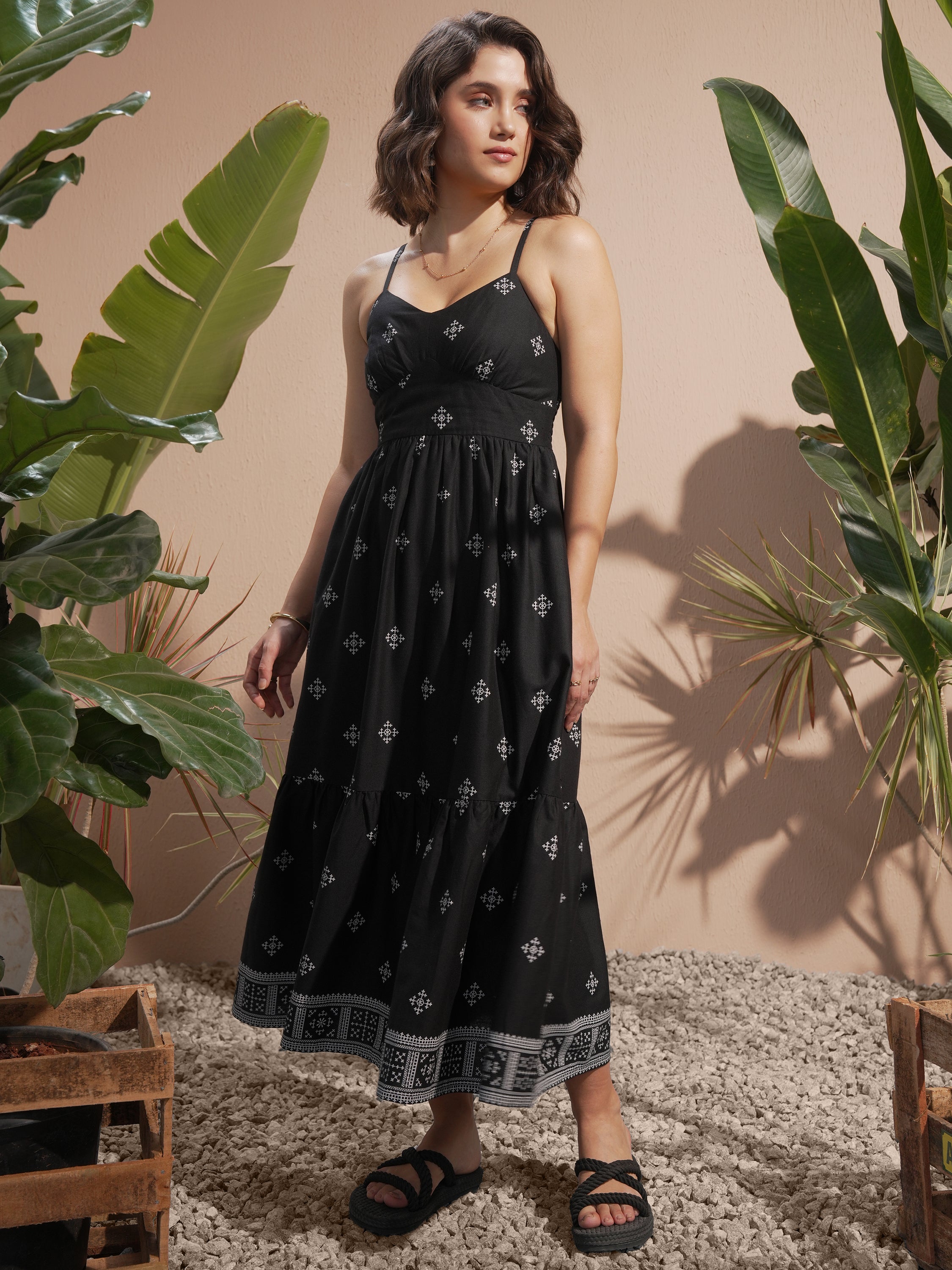 Vara By Vishudh women Black Printed A-Line Dress - Black - Image 2