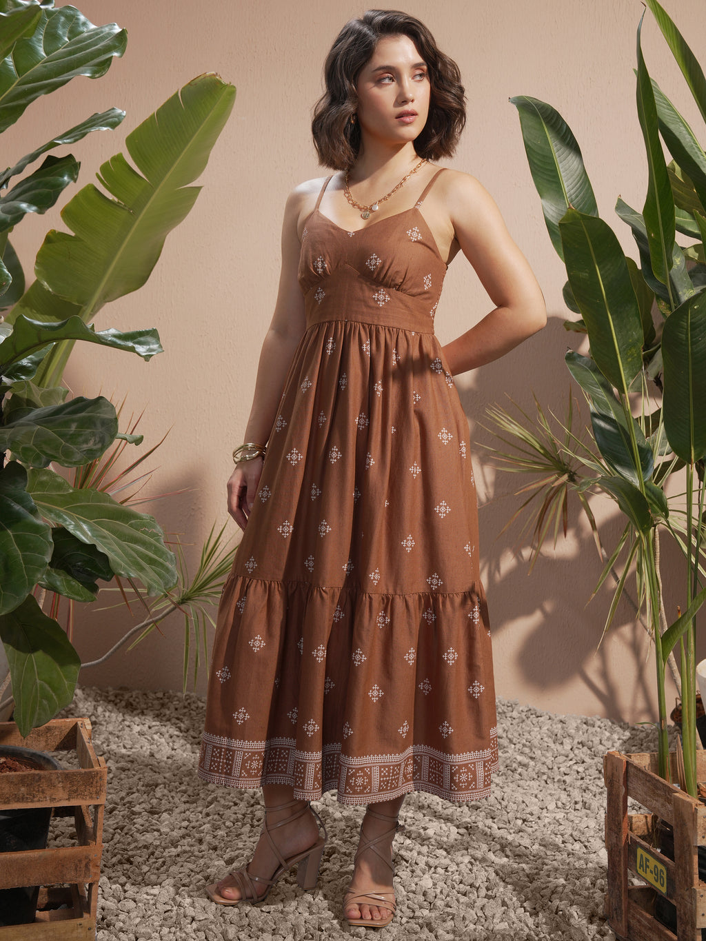 Vara By Vishudh women Brown Printed A-Line Dress - Brown - Image 2