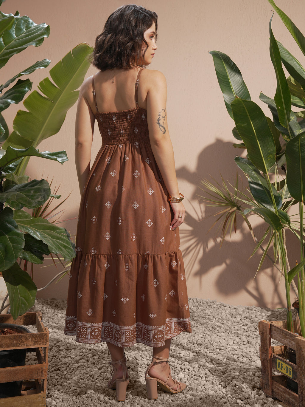 Vara By Vishudh women Brown Printed A-Line Dress - Brown - Image 3