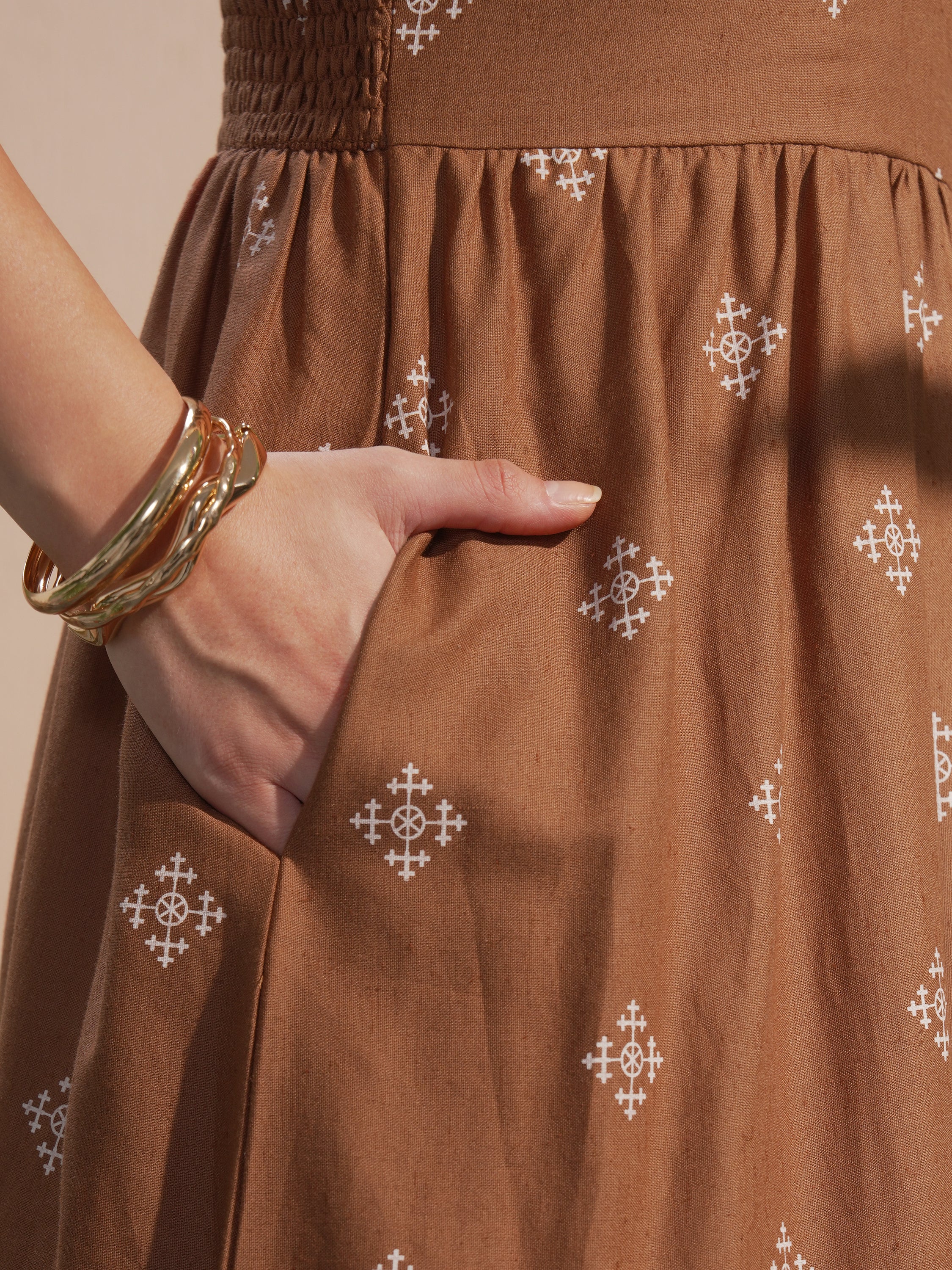 Vara By Vishudh women Brown Printed A-Line Dress - Brown - Image 6