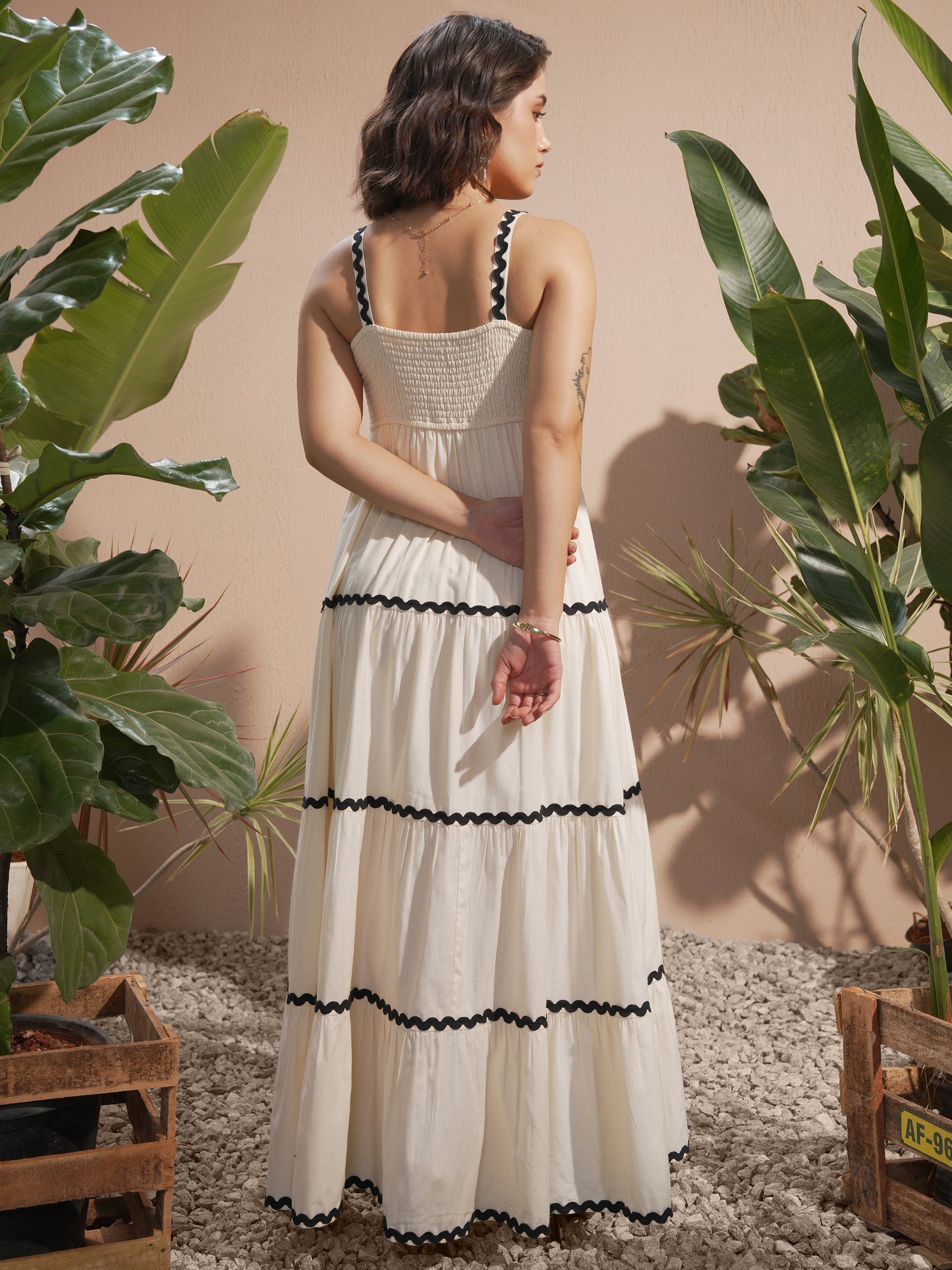 Vara By Vishudh Women Off White Solid A-Line Dress - Off White - Image 3