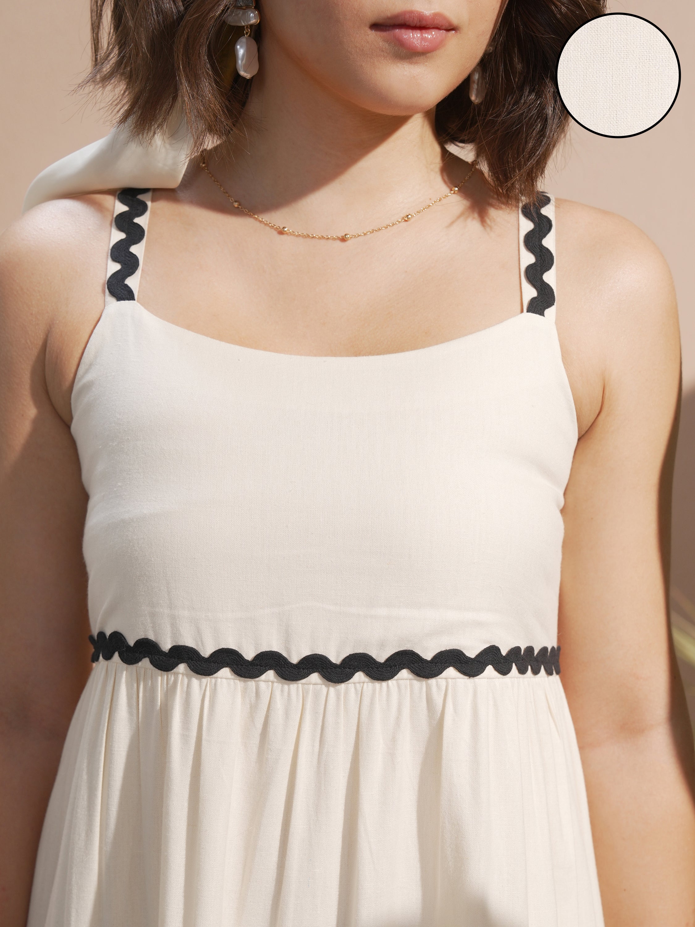 Vara By Vishudh Women Off White Solid A-Line Dress - Off White - Image 5