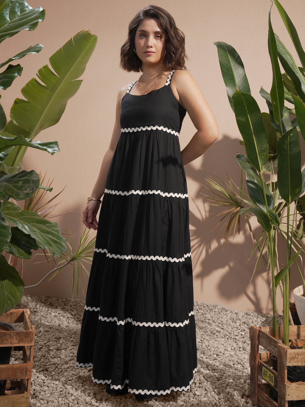 Vara By Vishudh Women Black Solid A-Line Dress - Black - Image 2