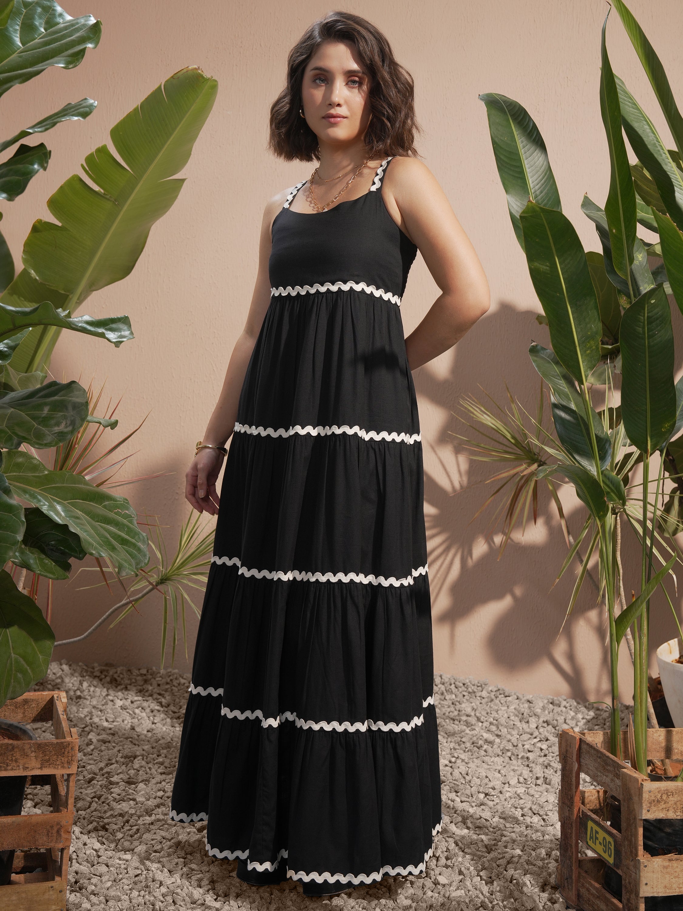 Vara By Vishudh Women Black Solid A-Line Dress - Black - Image 2