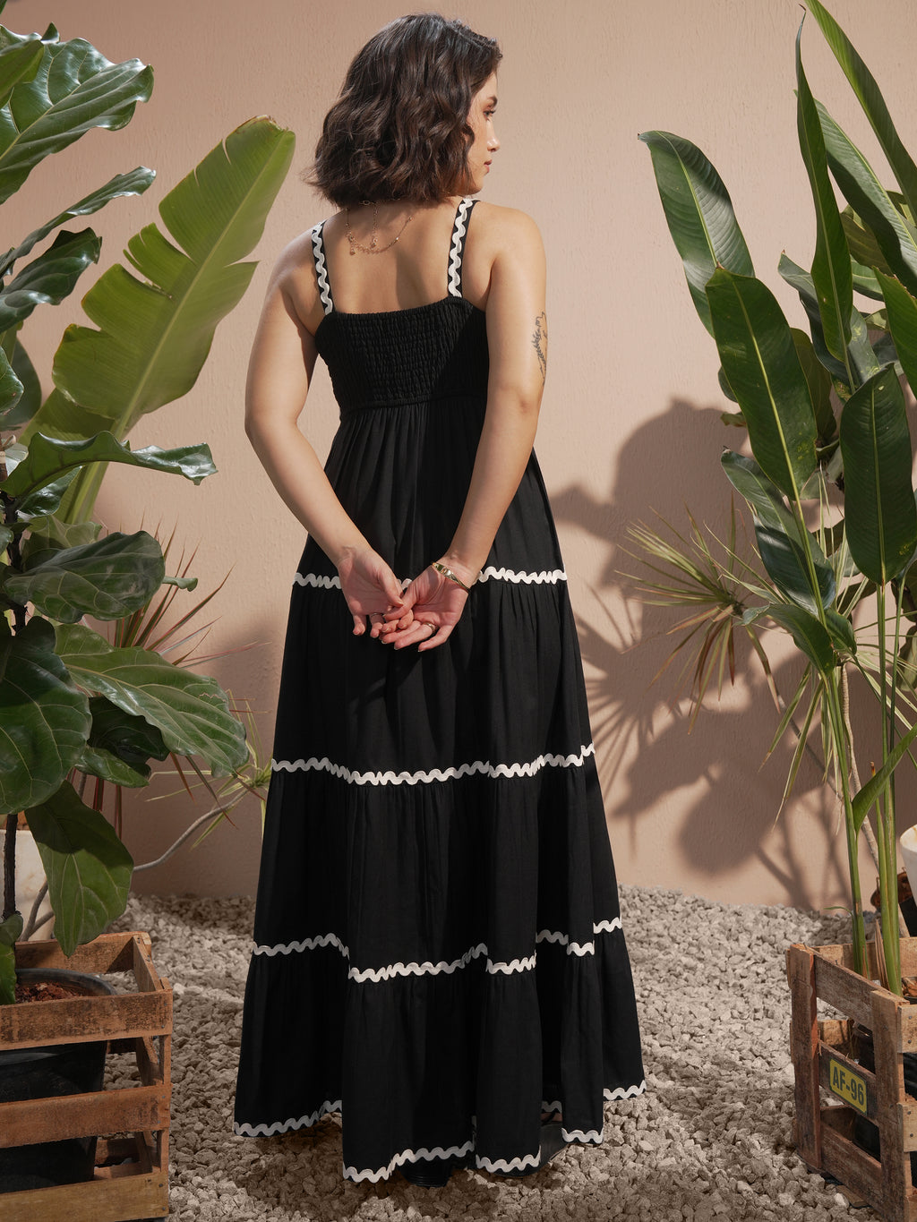 Vara By Vishudh Women Black Solid A-Line Dress - Black - Image 3