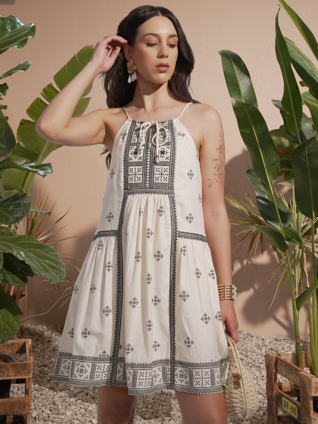 Vara By Vishudh Women Off White Embroidered A-Line Dress - Off White - Image 1