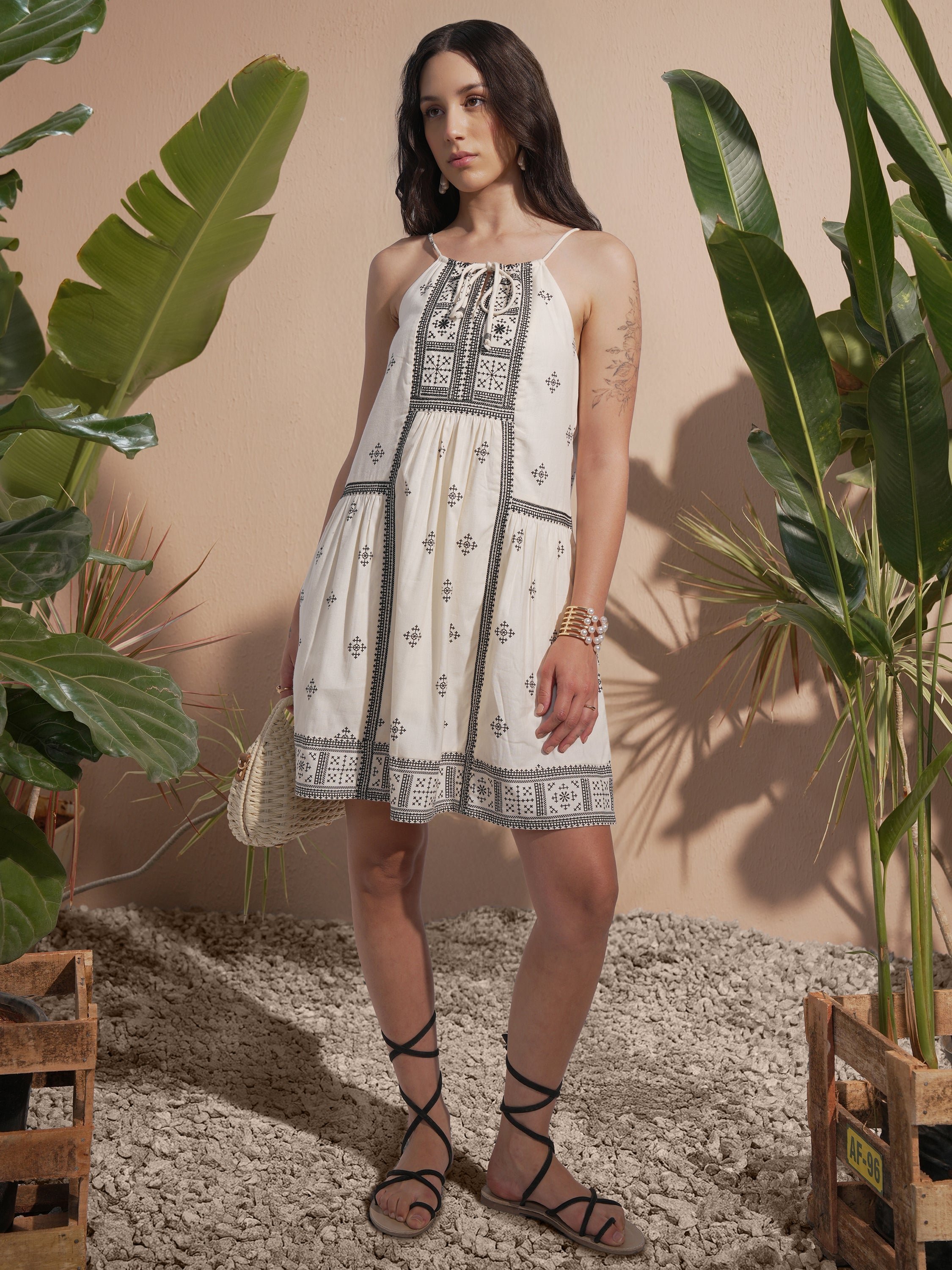 Vara By Vishudh Women Off White Embroidered A-Line Dress - Off White - Image 2