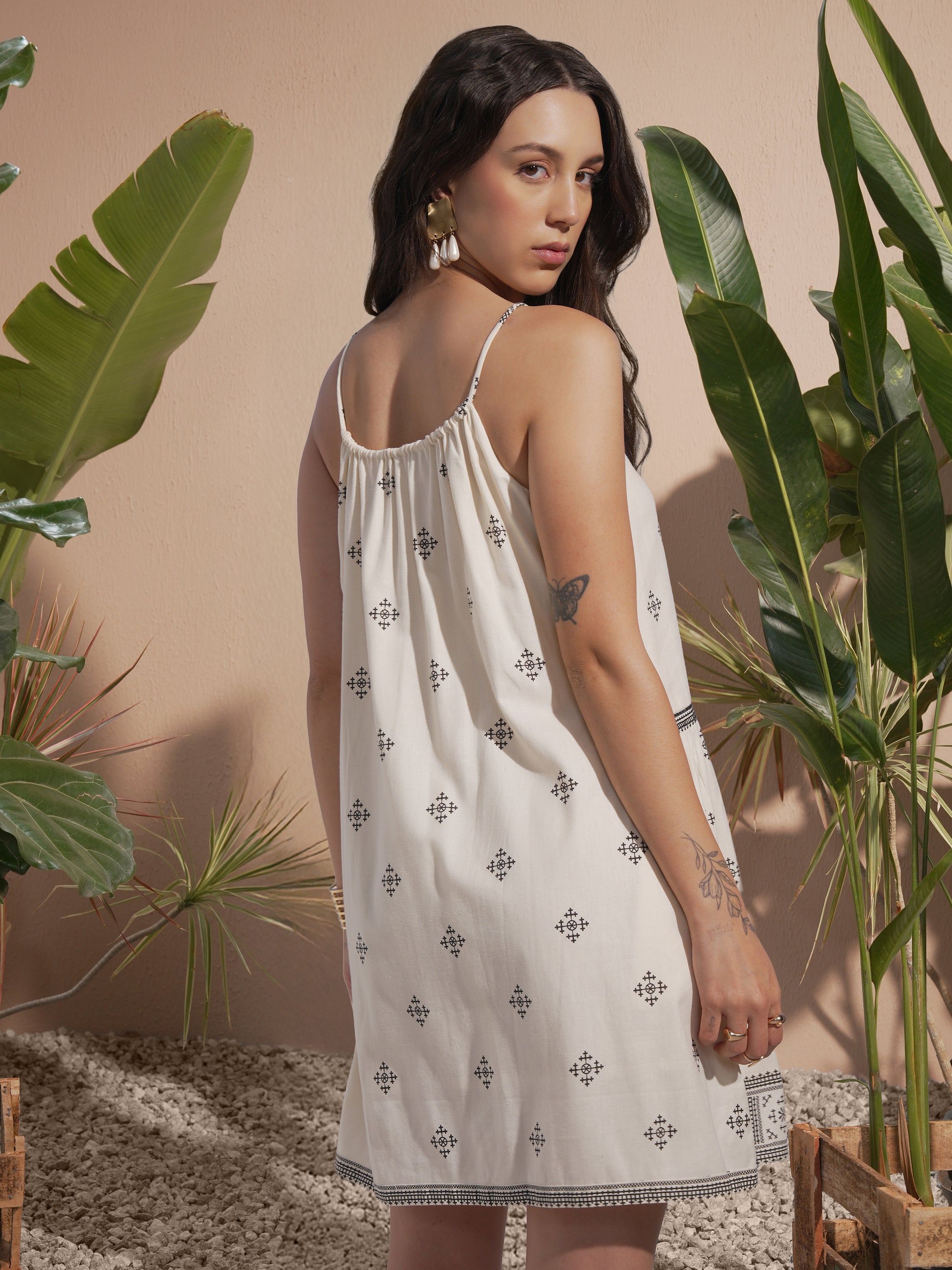 Vara By Vishudh Women Off White Embroidered A-Line Dress - Off White - Image 3
