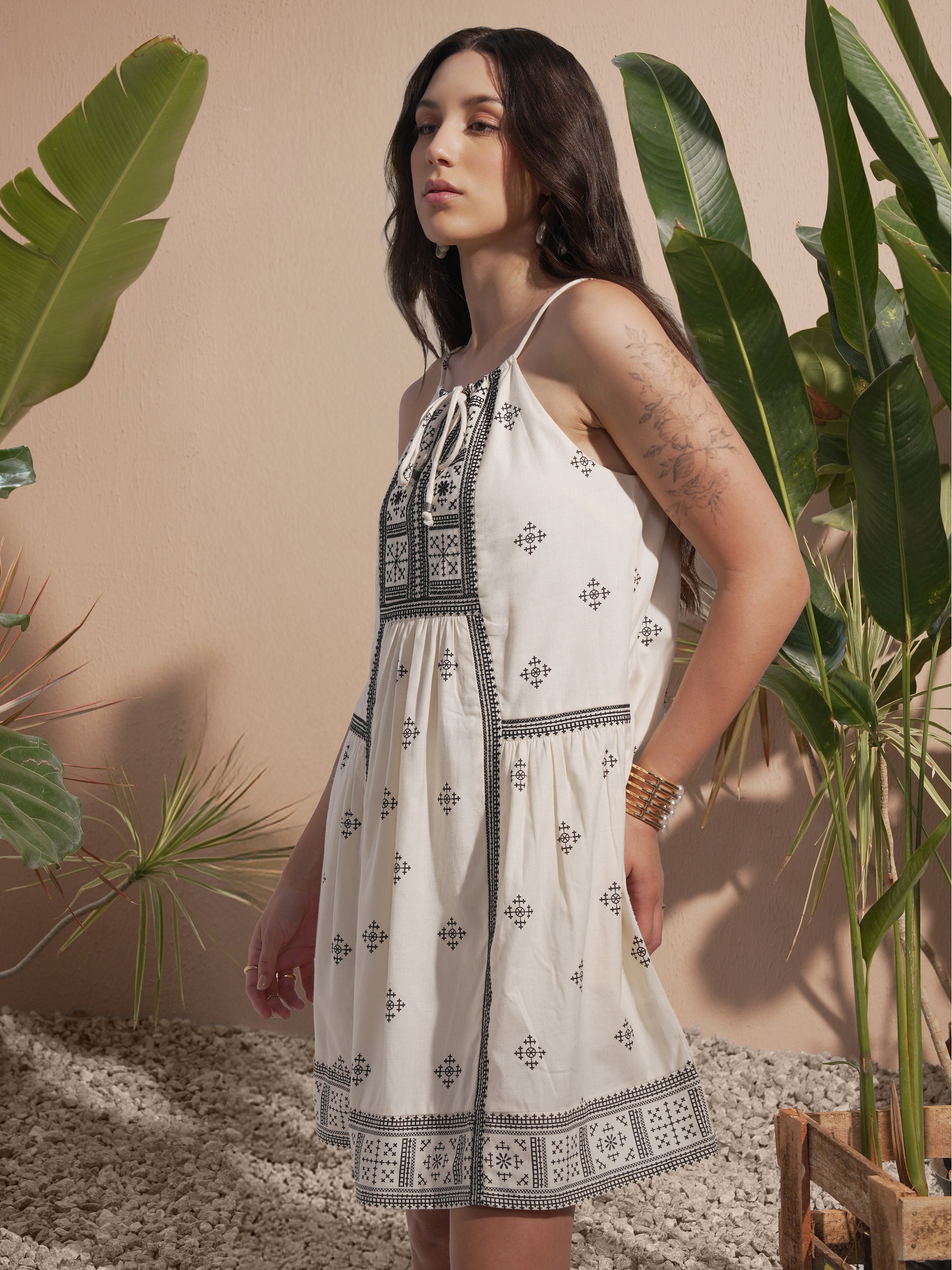 Vara By Vishudh Women Off White Embroidered A-Line Dress - Off White - Image 4