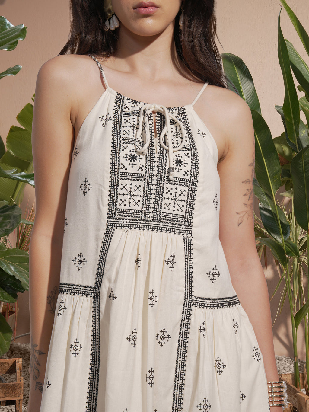 Vara By Vishudh Women Off White Embroidered A-Line Dress - Off White - Image 5