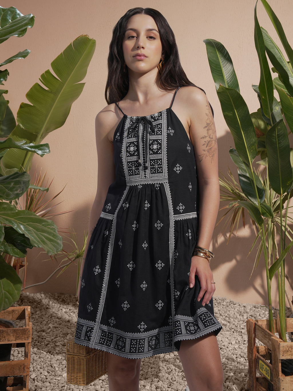 Vara By Vishudh Women Black Embroidered A-Line Dress - Black - Image 1