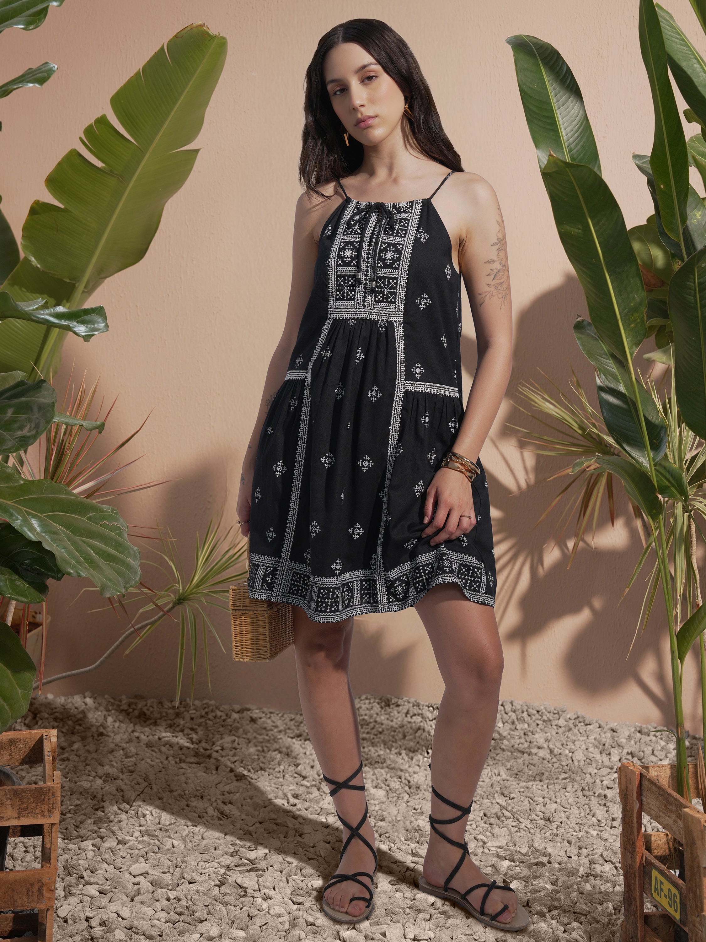 Vara By Vishudh Women Black Embroidered A-Line Dress - Black - Image 2