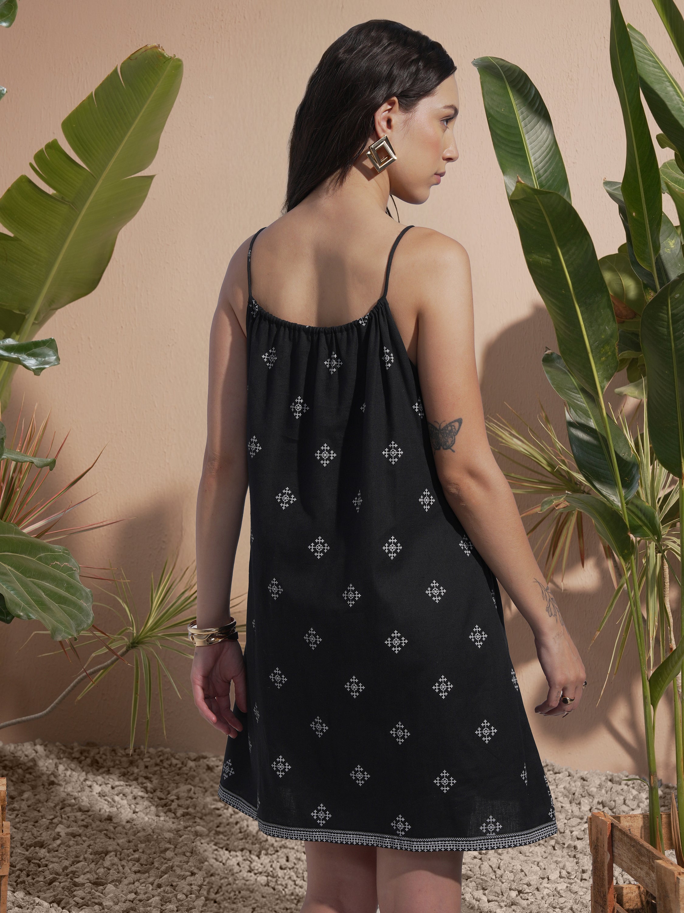 Vara By Vishudh Women Black Embroidered A-Line Dress - Black - Image 3