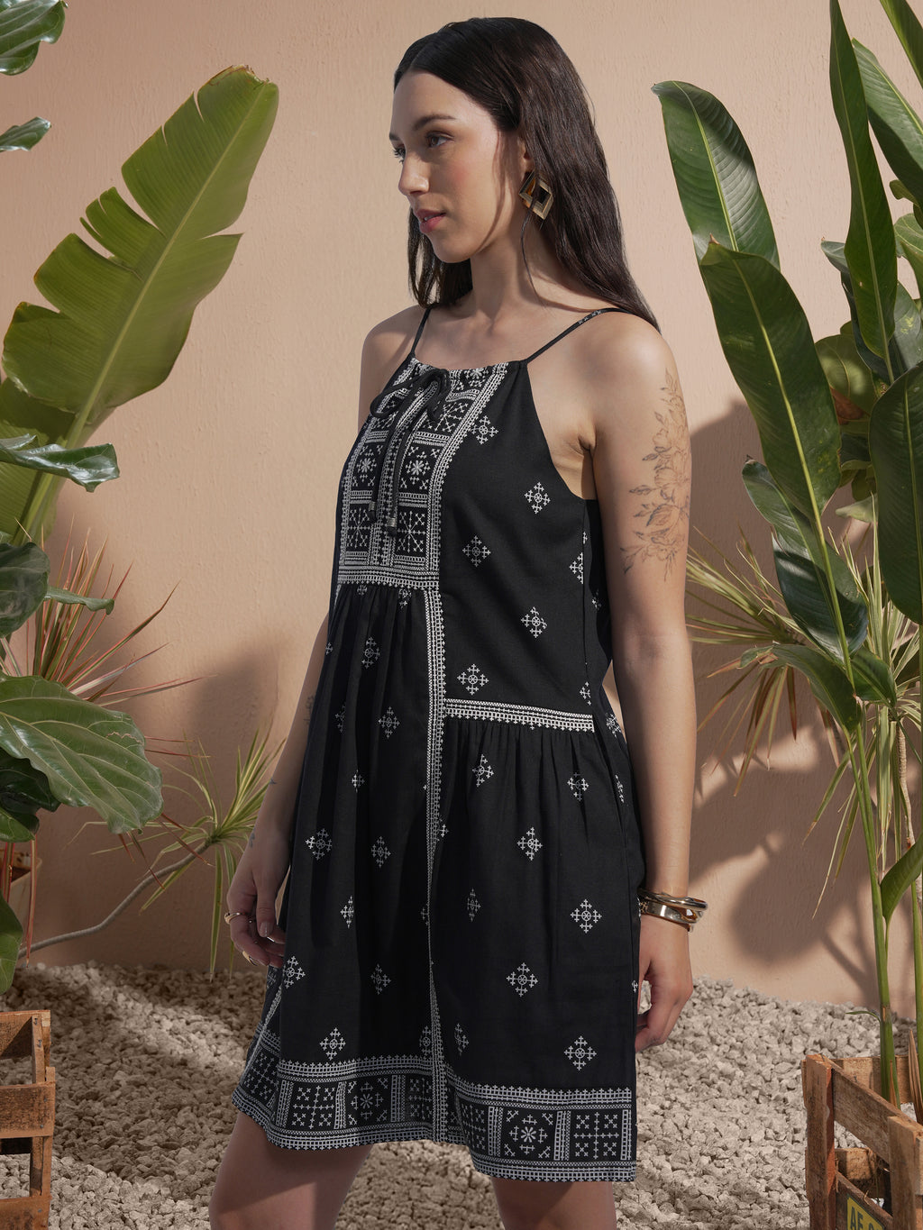 Vara By Vishudh Women Black Embroidered A-Line Dress - Black - Image 4