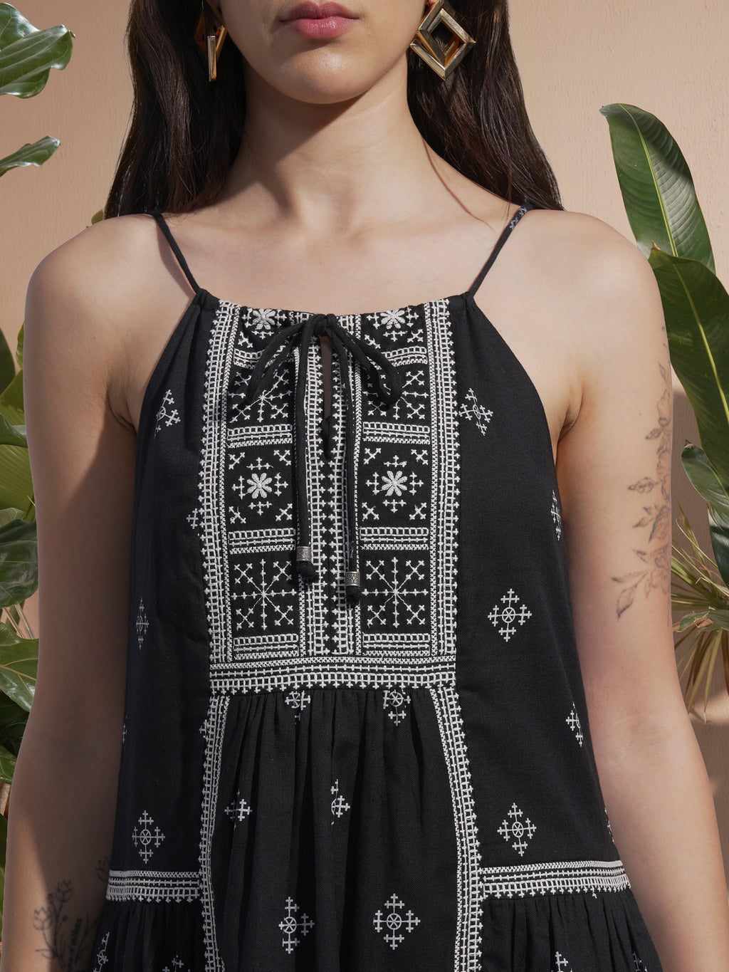 Vara By Vishudh Women Black Embroidered A-Line Dress - Black - Image 5