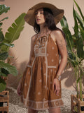 Vara By Vishudh Women Brown Embroidered A-Line Dress - Brown - Image 1