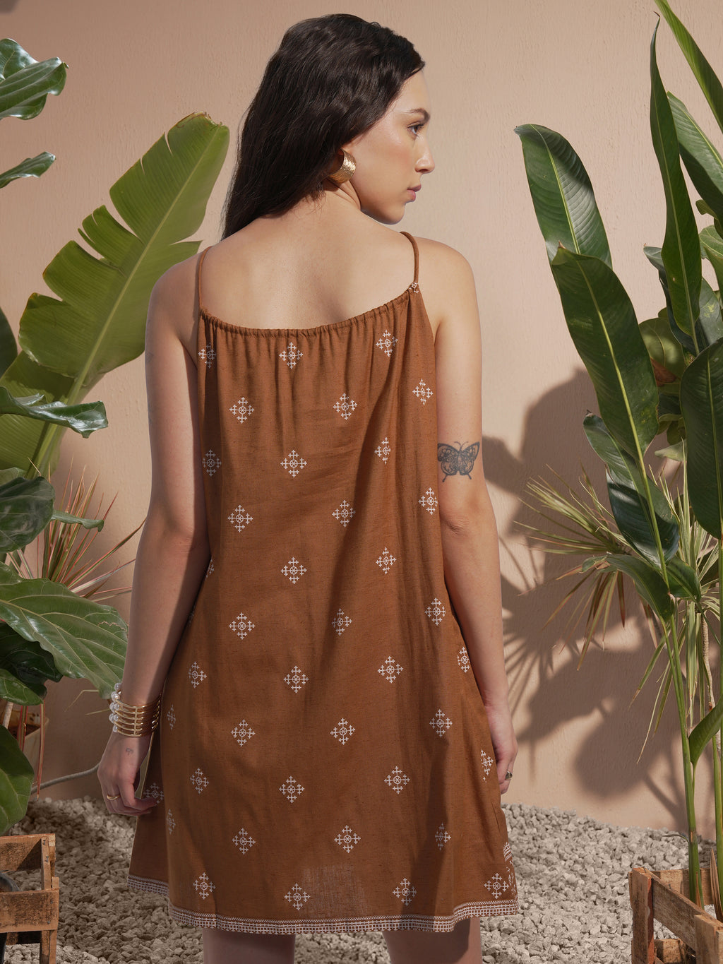 Vara By Vishudh Women Brown Embroidered A-Line Dress - Brown - Image 3