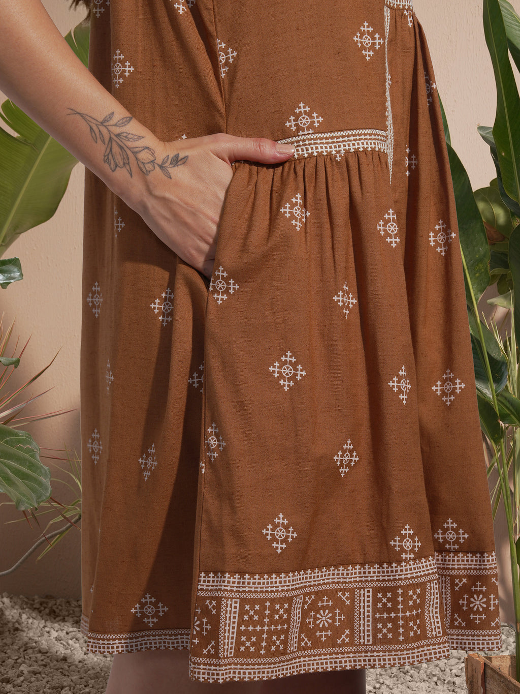 Vara By Vishudh Women Brown Embroidered A-Line Dress - Brown - Image 7