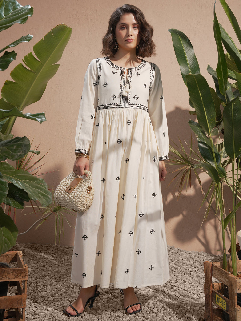 Vara By Vishudh Women Off White Embroidered Maxi Dress - Off White - Image 1