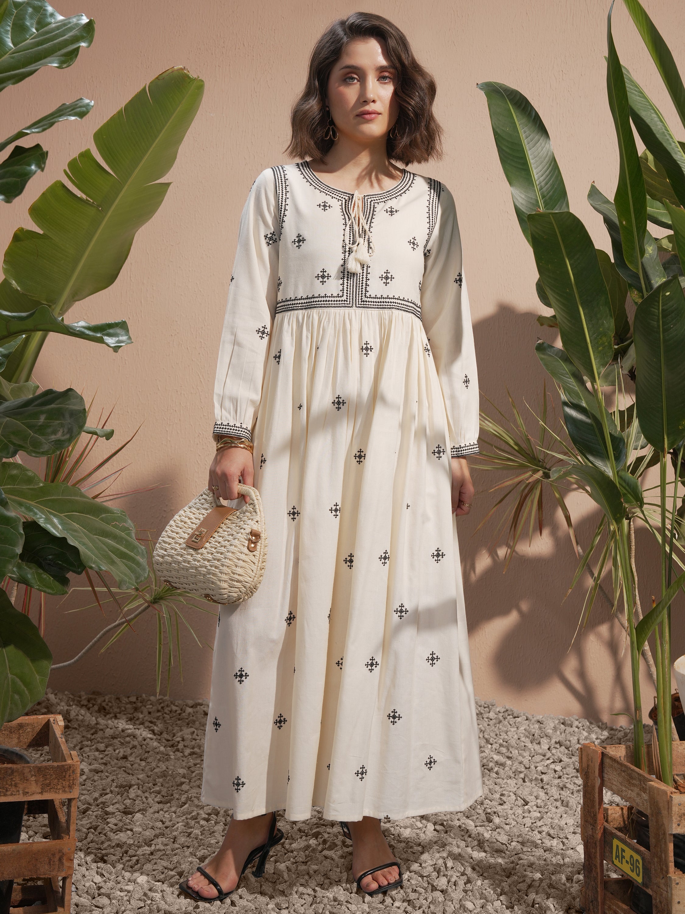 Vara By Vishudh Women Off White Embroidered Maxi Dress - Off White - Image 1