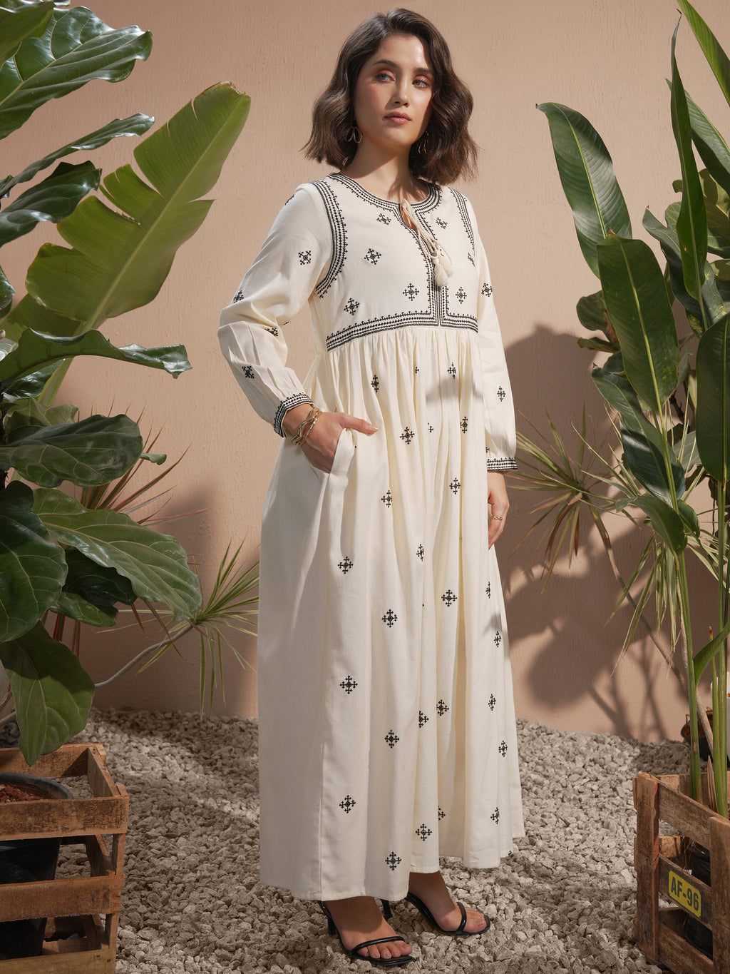 Vara By Vishudh Women Off White Embroidered Maxi Dress - Off White - Image 4