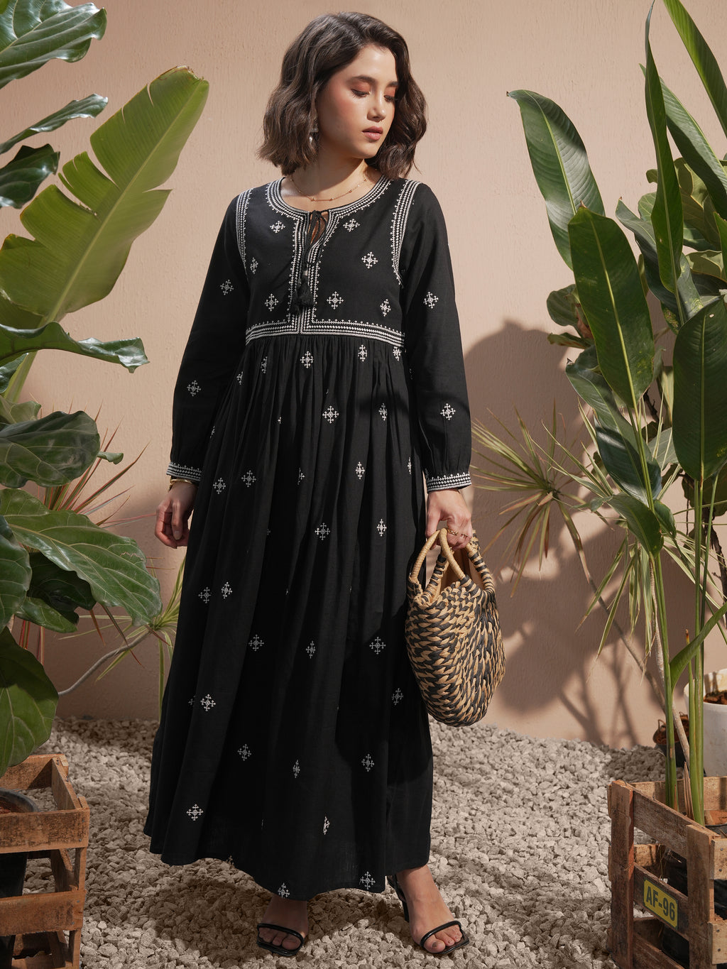 Vara By Vishudh Women Black Embroidered Maxi Dress - Black - Image 1