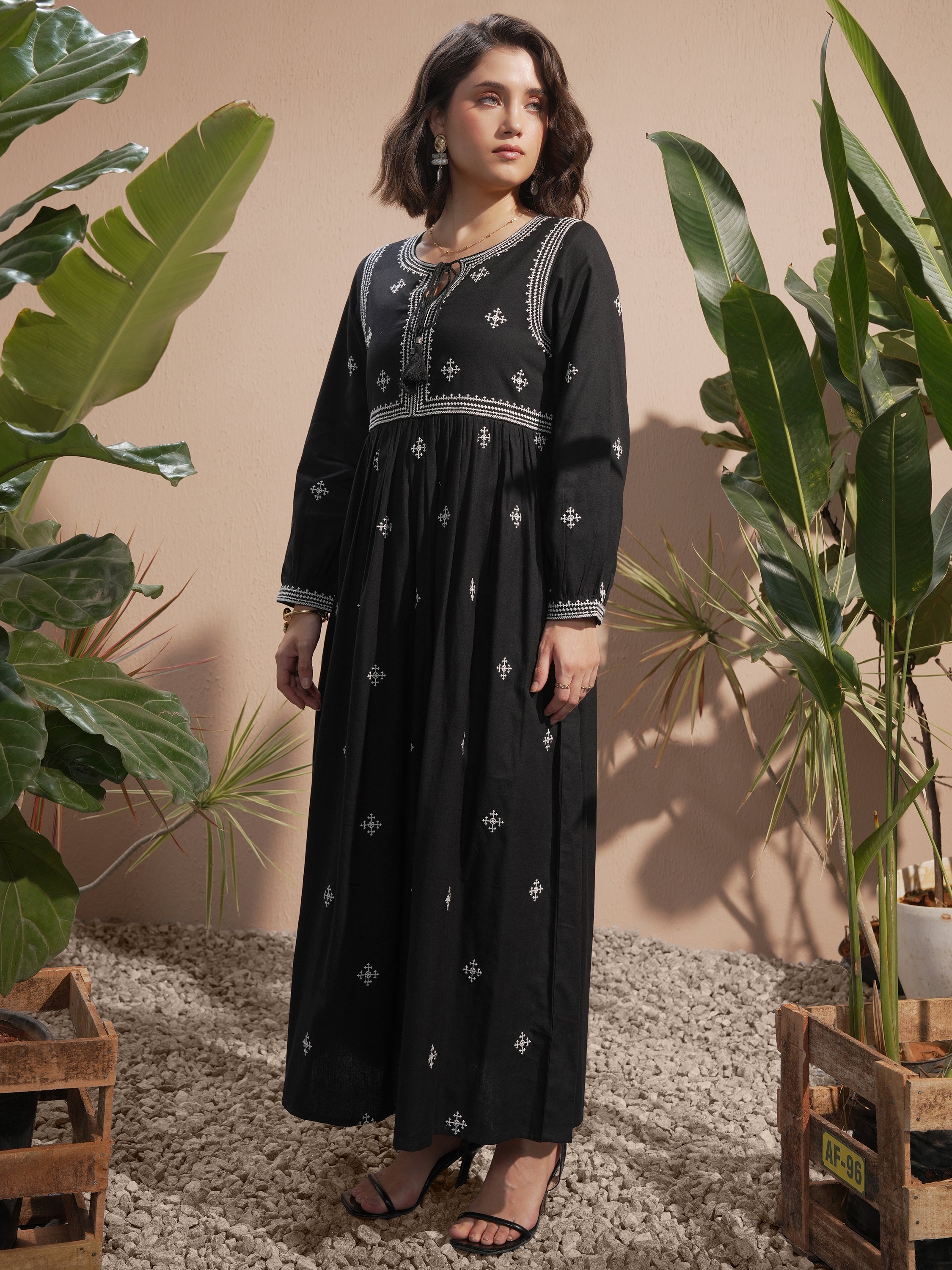 Vara By Vishudh Women Black Embroidered Maxi Dress - Black - Image 2
