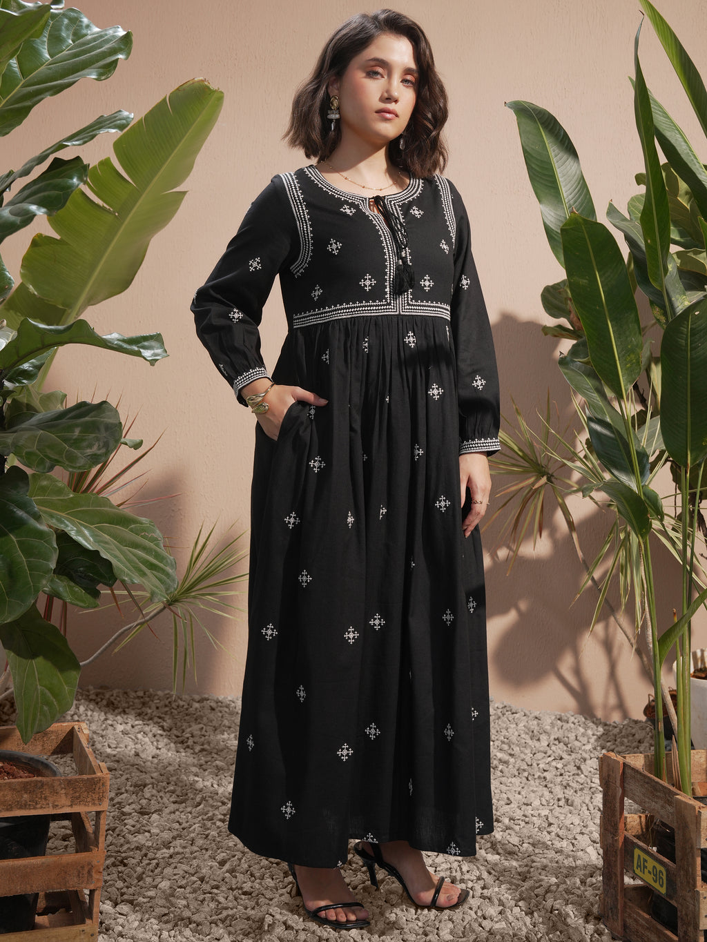 Vara By Vishudh Women Black Embroidered Maxi Dress - Black - Image 4