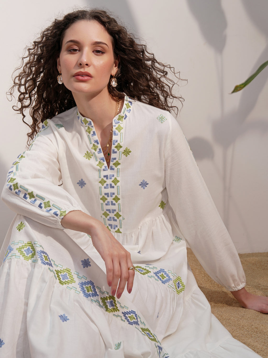 Vara By Vishudh Women White Embroidered A-Line Dress - White - Image 1