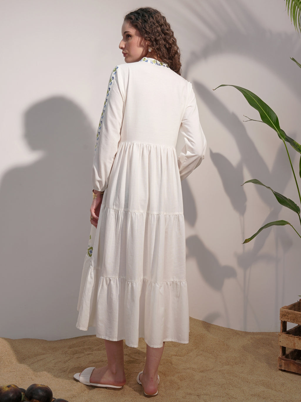 Vara By Vishudh Women White Embroidered A-Line Dress - White - Image 3
