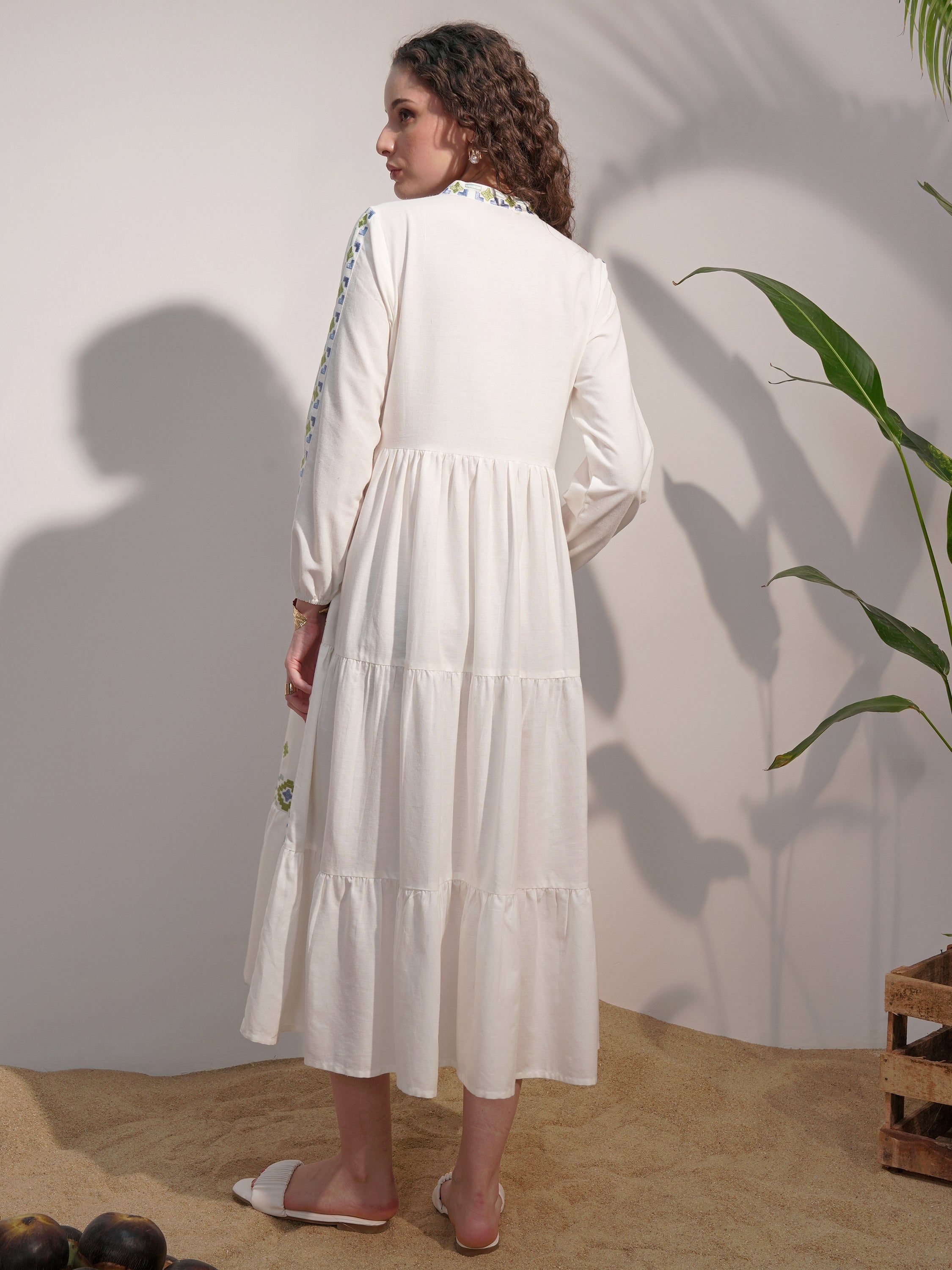 Vara By Vishudh Women White Embroidered A-Line Dress - White - Image 3