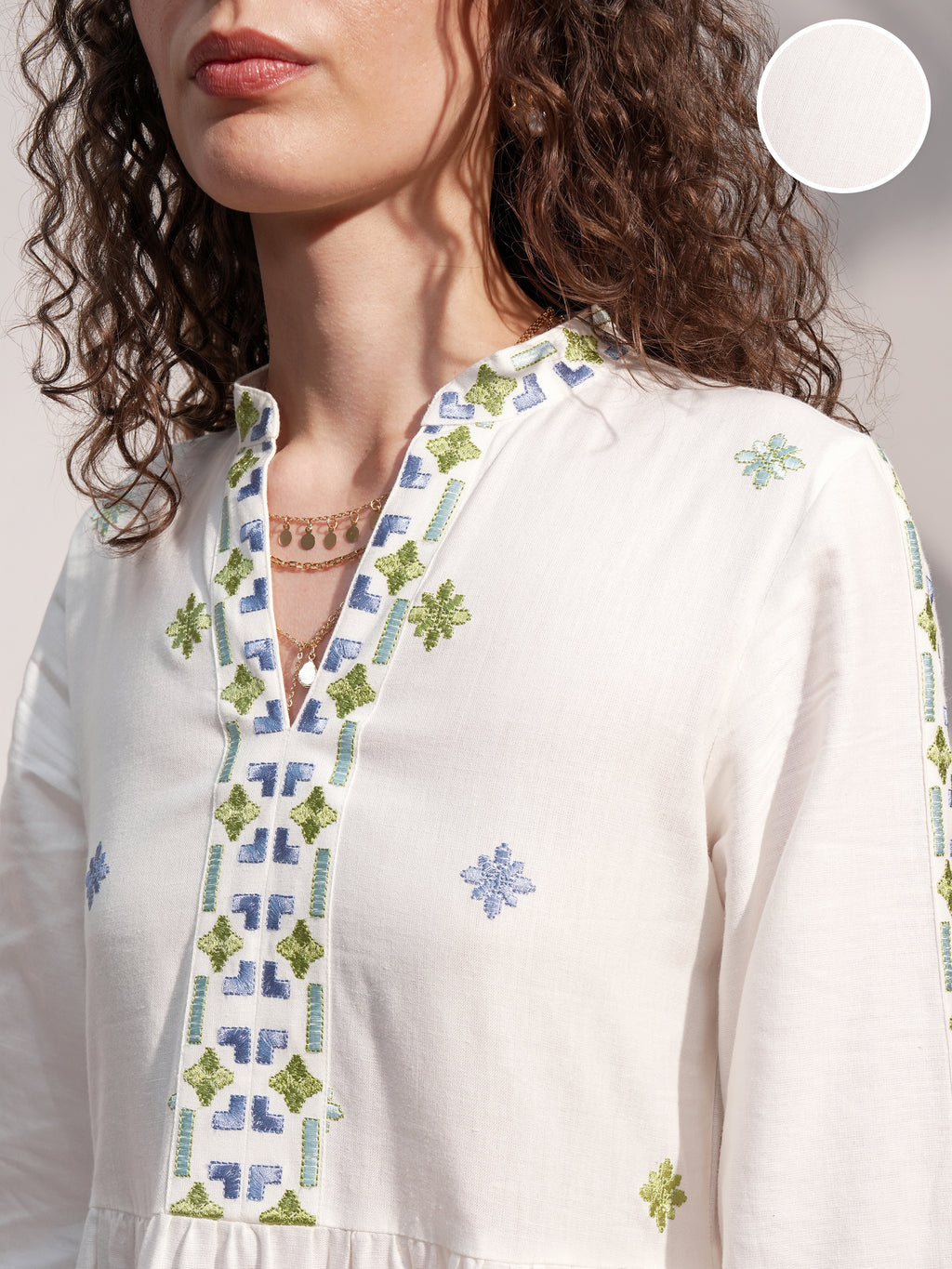 Vara By Vishudh Women White Embroidered A-Line Dress - White - Image 5