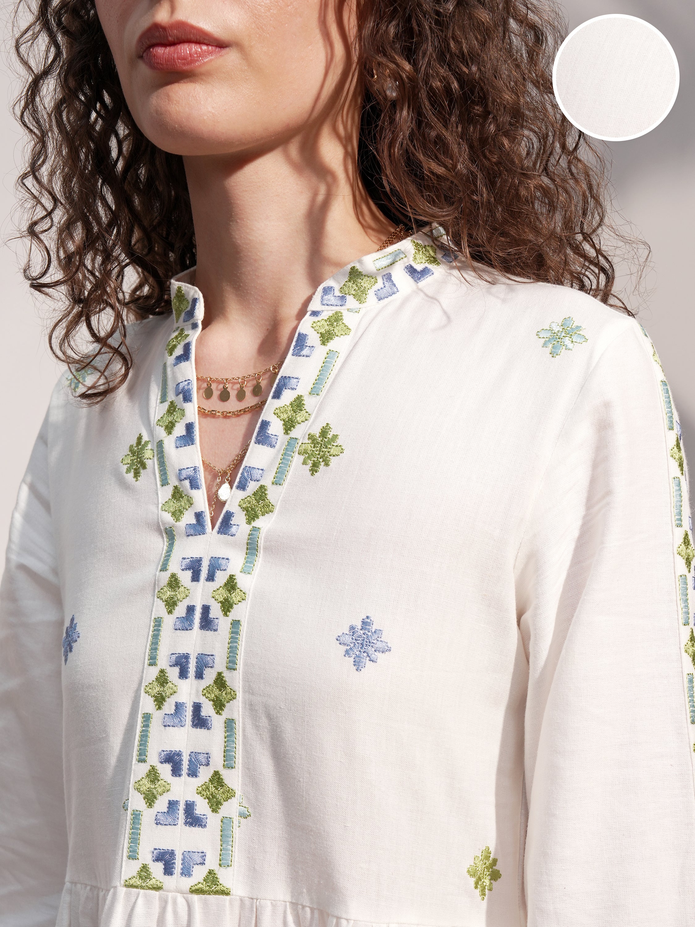 Vara By Vishudh Women White Embroidered A-Line Dress - White - Image 5