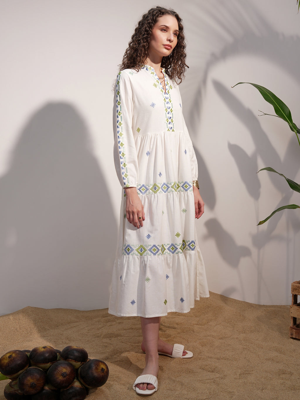 Vara By Vishudh Women White Embroidered A-Line Dress - White - Image 6