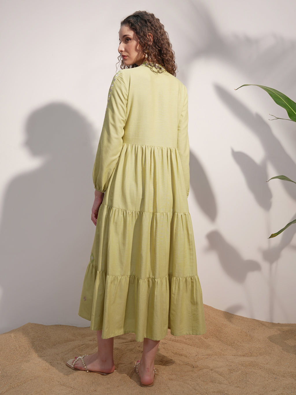 Vara By Vishudh women Lime Green Embroidered A-Line Dress - Lime Green - Image 3