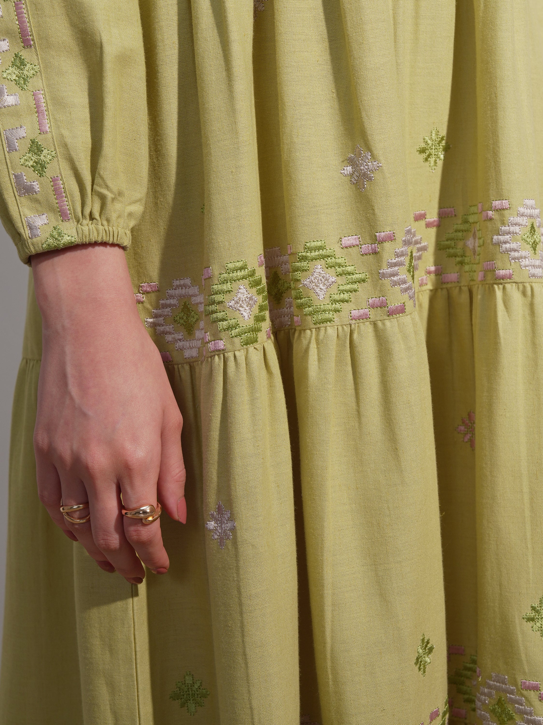 Vara By Vishudh women Lime Green Embroidered A-Line Dress - Lime Green - Image 7