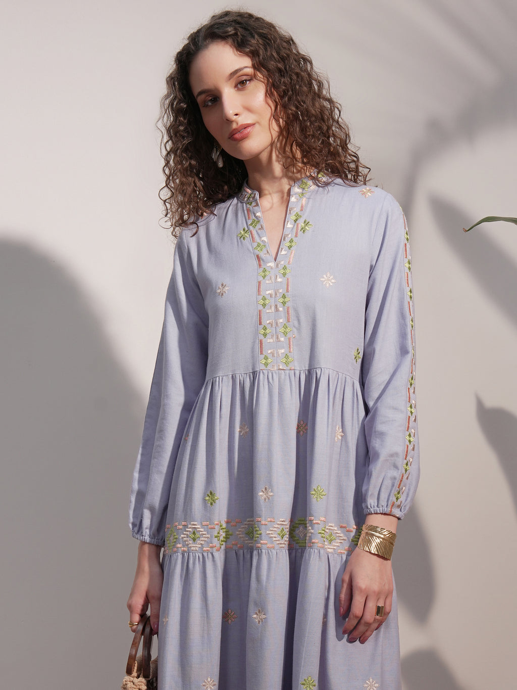 Vara By Vishudh Women Blue Embroidered A-Line Dress - Blue - Image 1