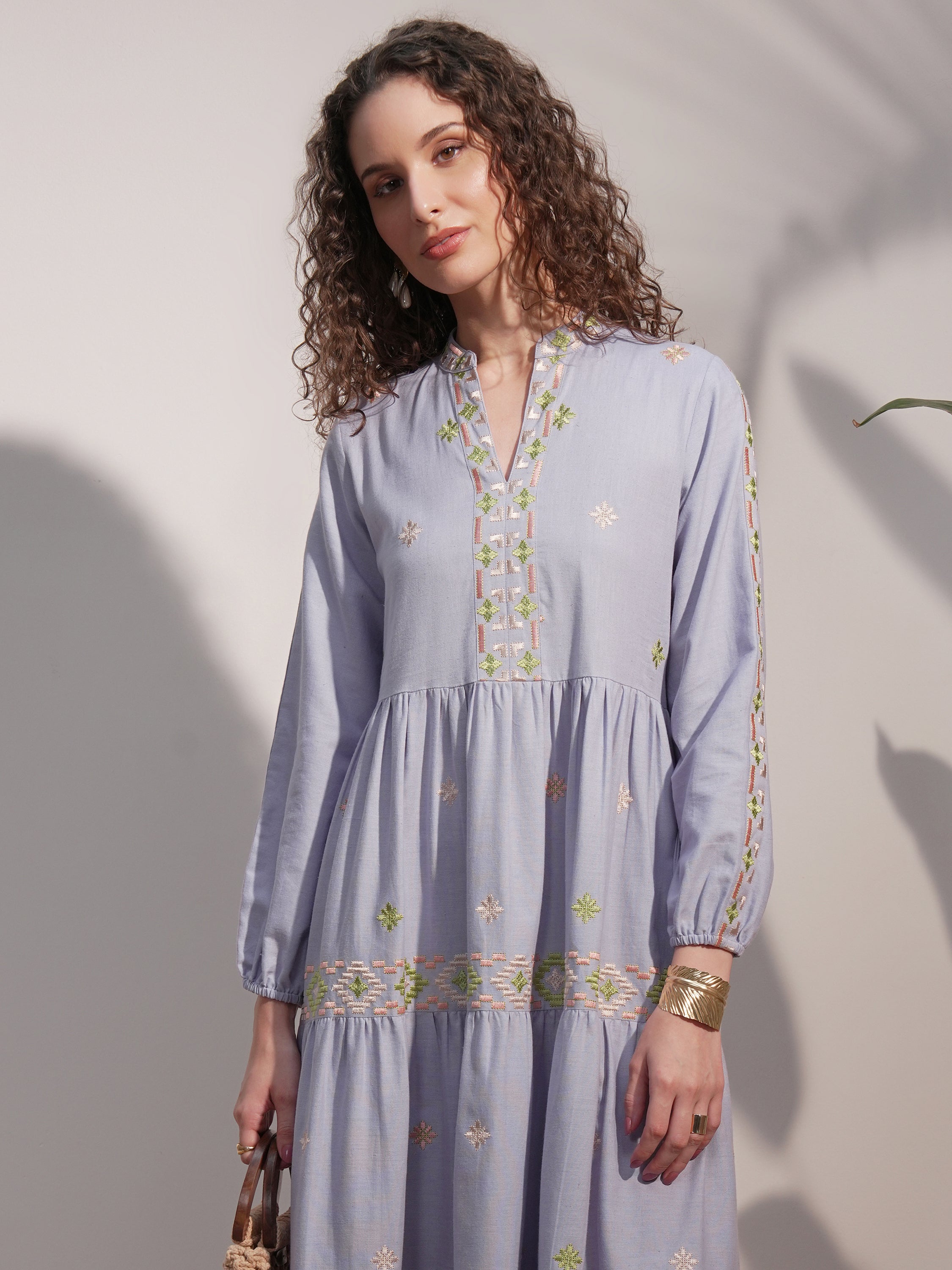 Vara By Vishudh Women Blue Embroidered A-Line Dress - Blue - Image 1