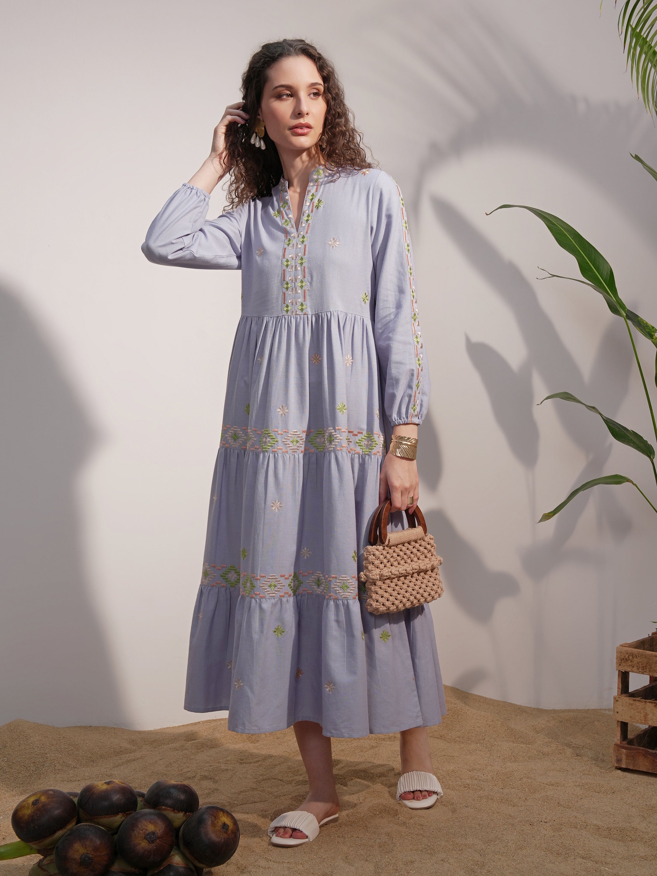 Vara By Vishudh Women Blue Embroidered A-Line Dress - Blue - Image 2