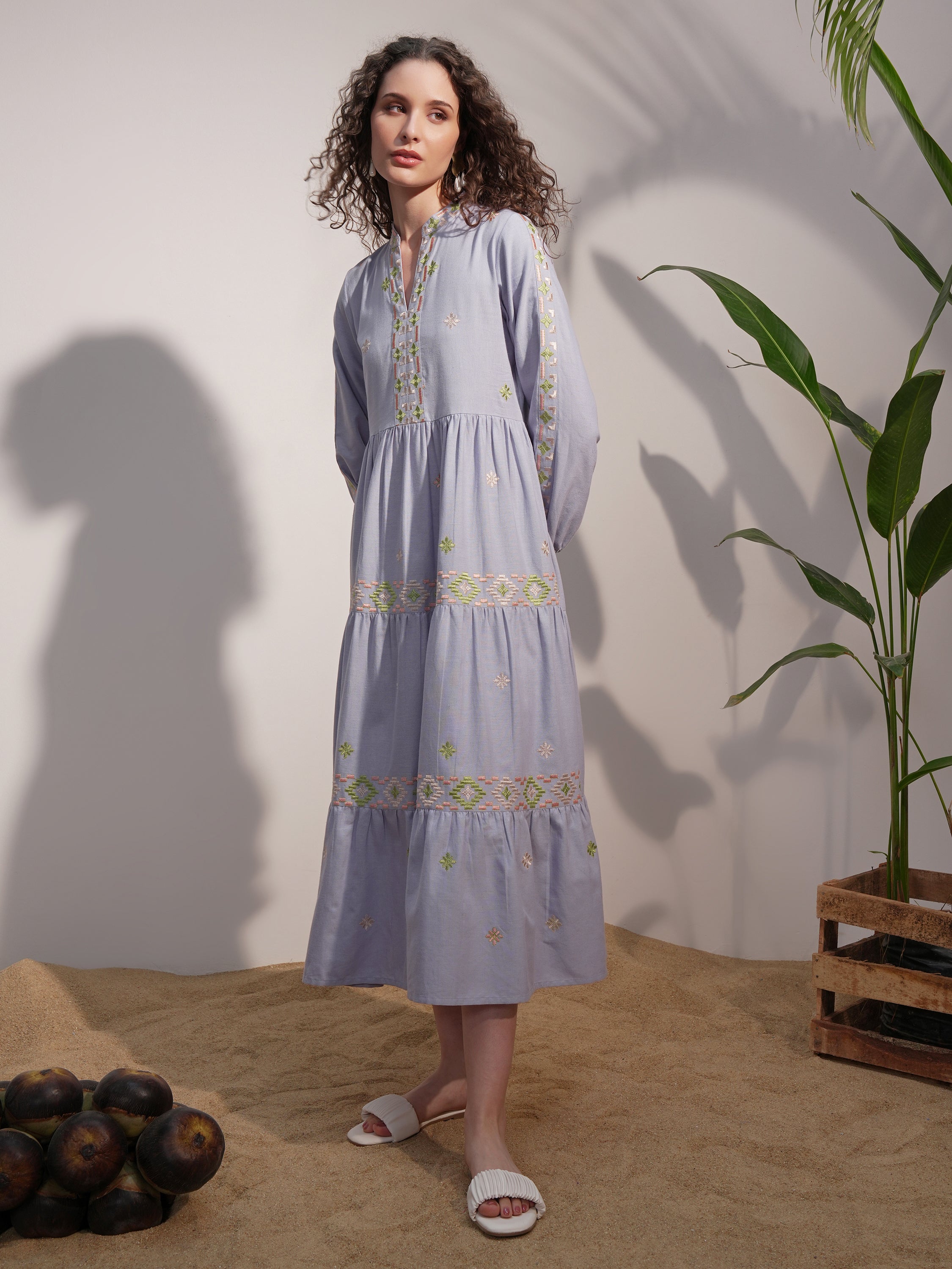 Vara By Vishudh Women Blue Embroidered A-Line Dress - Blue - Image 4
