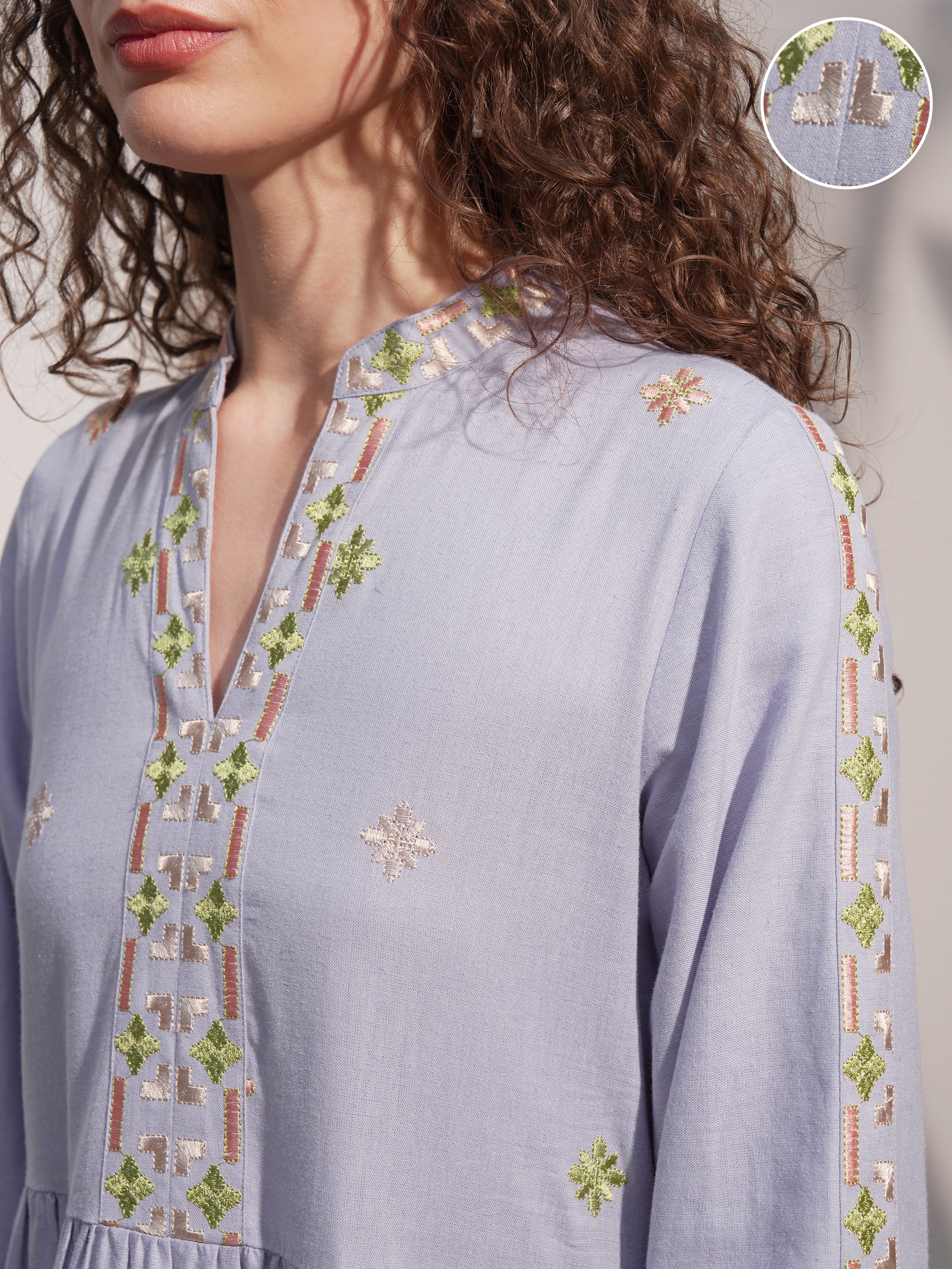Vara By Vishudh Women Blue Embroidered A-Line Dress - Blue - Image 5