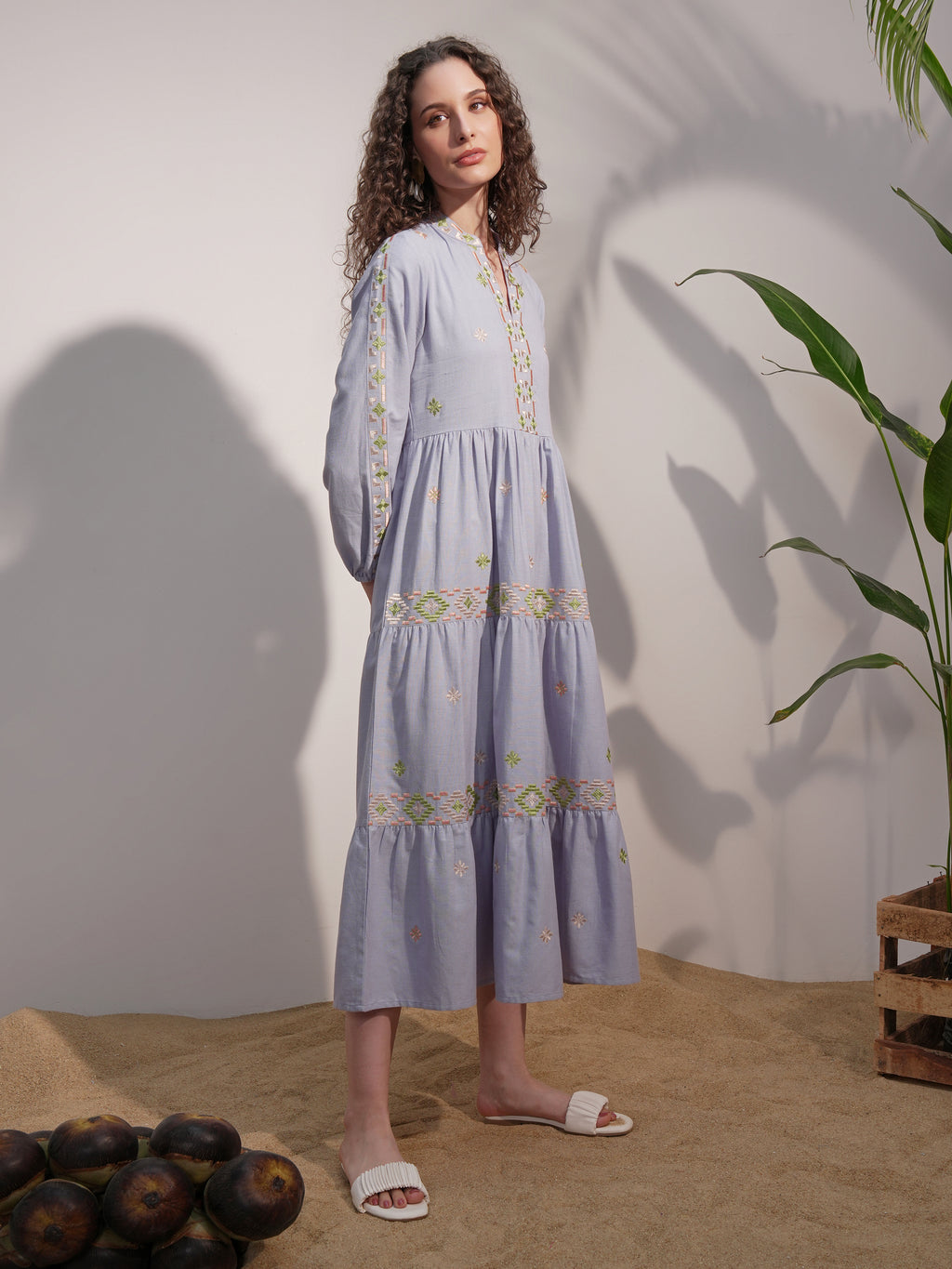 Vara By Vishudh Women Blue Embroidered A-Line Dress - Blue - Image 6