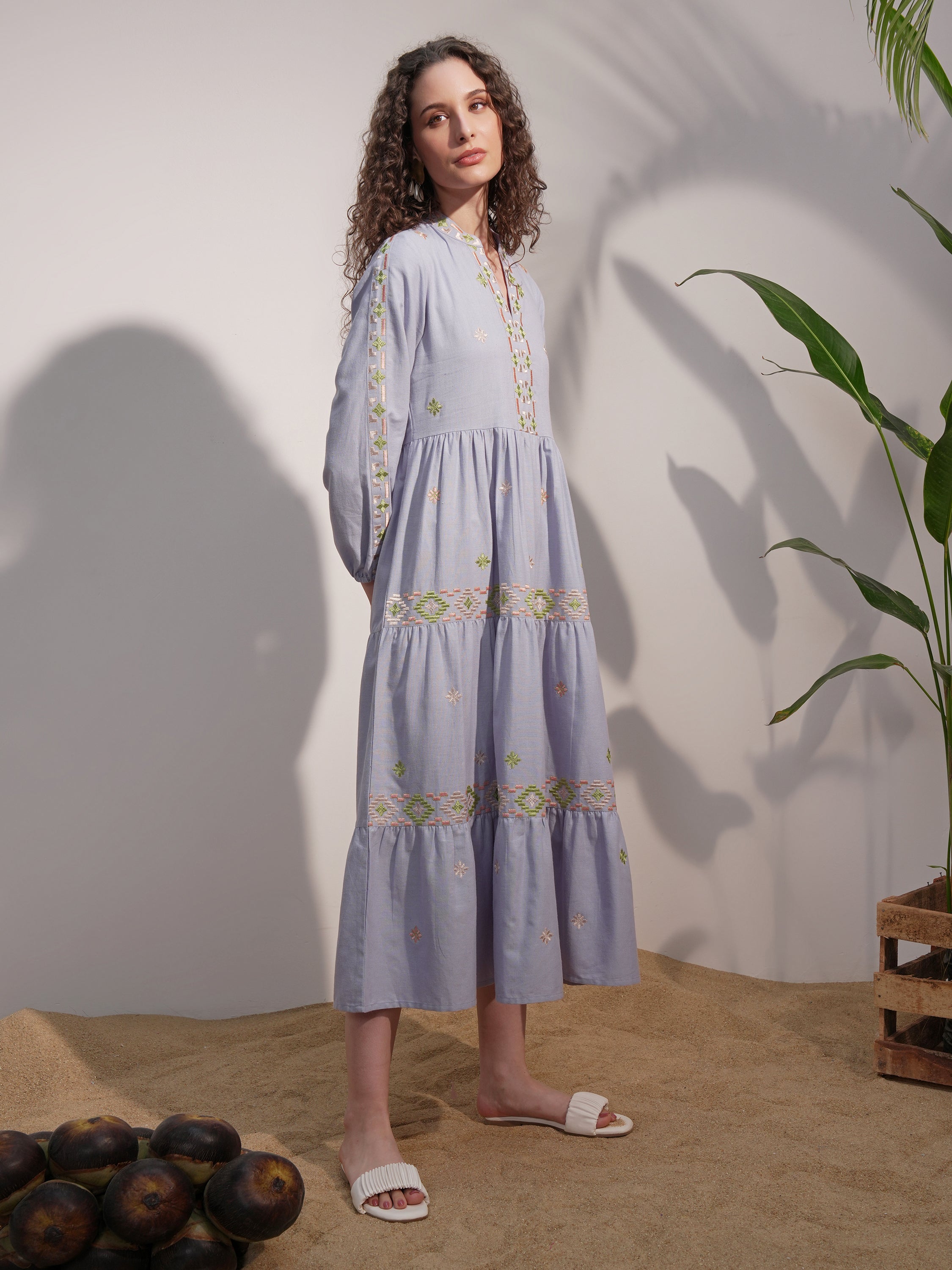 Vara By Vishudh Women Blue Embroidered A-Line Dress - Blue - Image 6