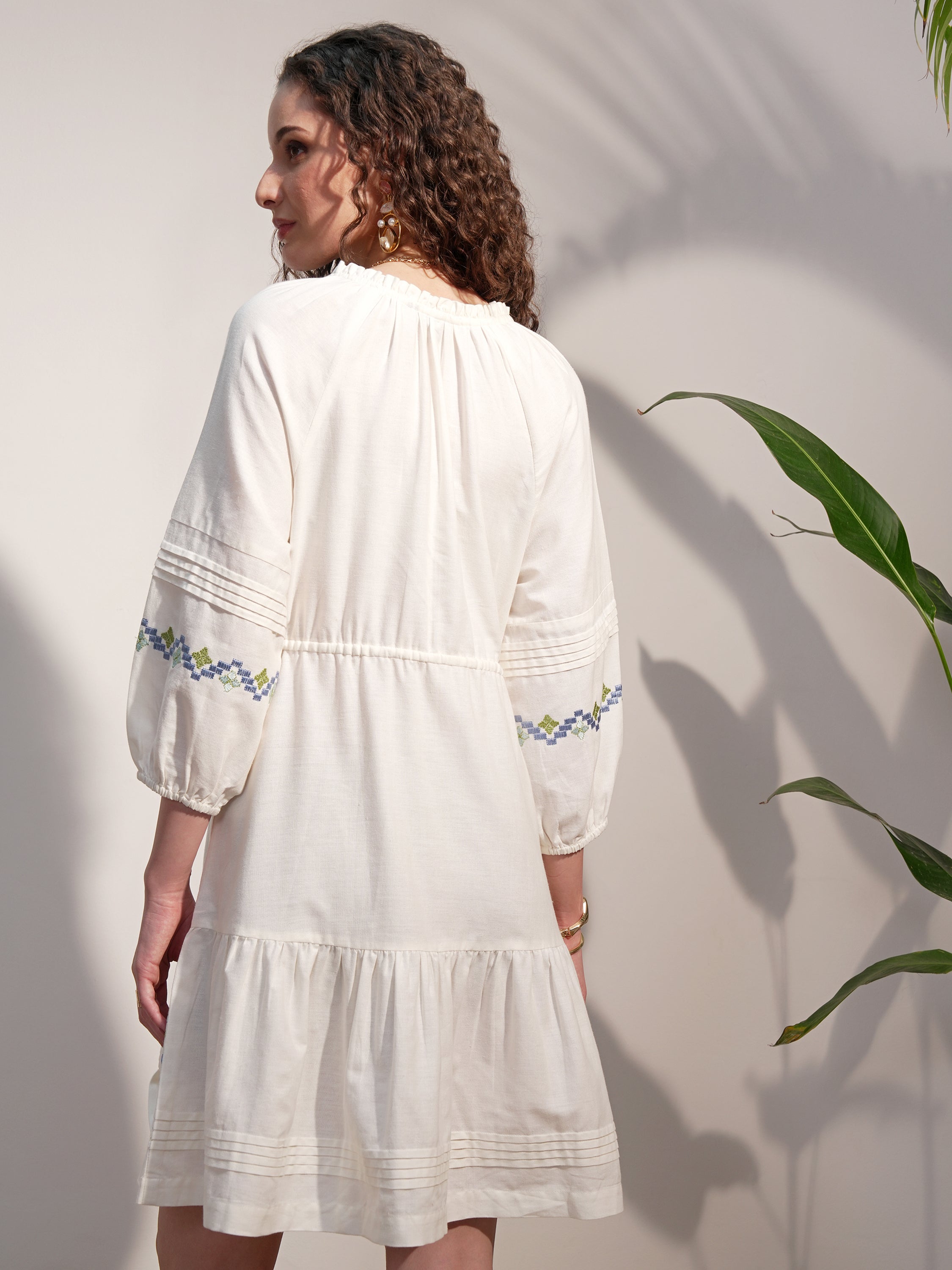 Vara By Vishudh Women White Embroidered A-Line Dress - White - Image 3